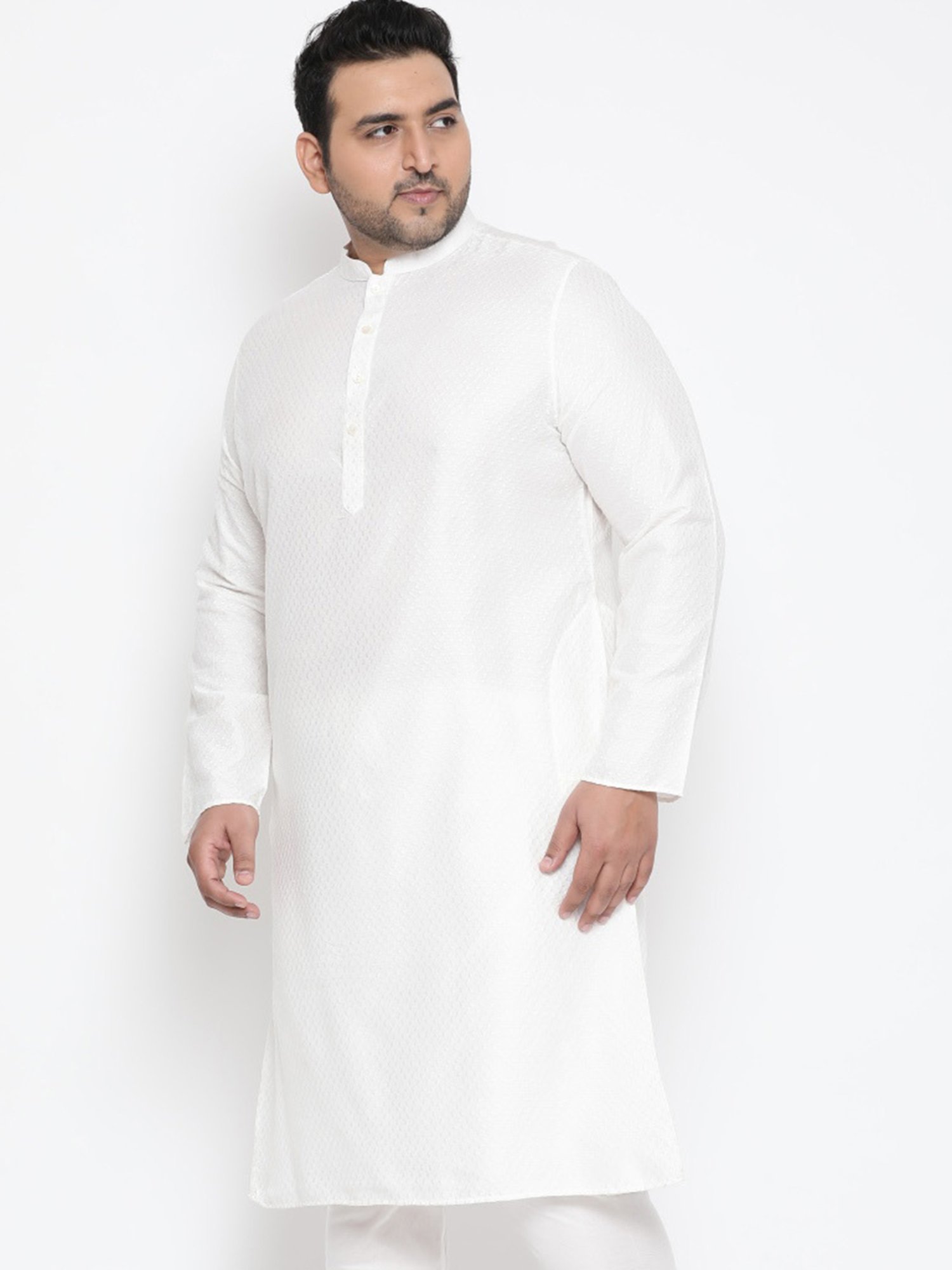 KISAH PLUS White Regular Fit Jacquard Kurta