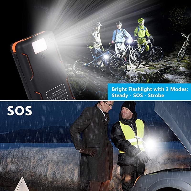 Solar Charger 24000mAh  Solar Power Bank with 2 USB Ports Waterproof Portable External Battery Compatible with Smartphones Tablets and More