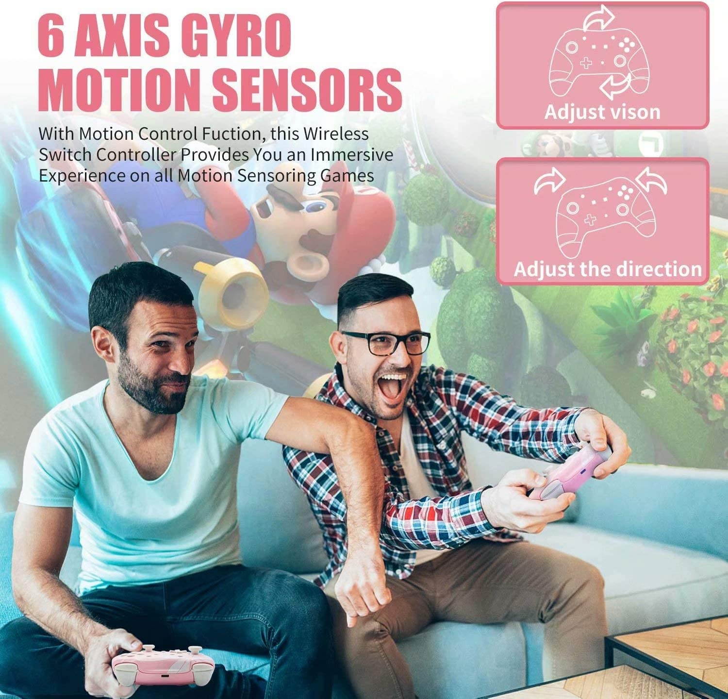 Wireless Controller for Nintendo Switch/Lite,  Wireless Pro Controllers with Auto-Fire Turbo, Motion Control, Wake-Up, Headphone Jack, Adjustable Vibration, Sakura Cherry Blossoms Pink