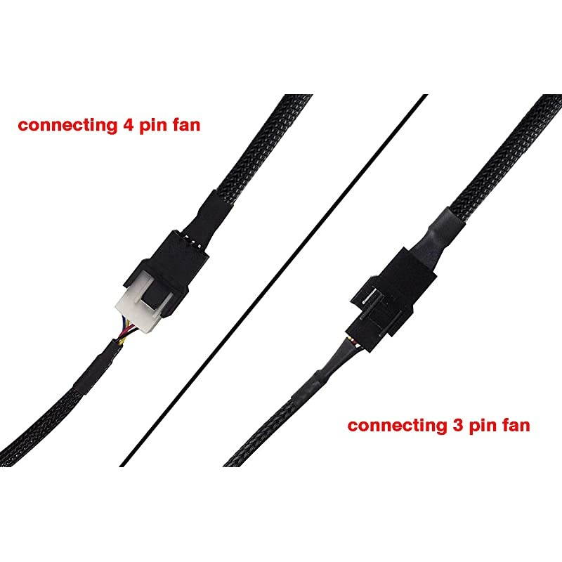PWM Fan Splitter Adapter Cable Sleeved Braided Y Splitter Computer PC 4 Pin Fan Extension Power Cable 1 to 3 Converter 10 inches (2 Pack)