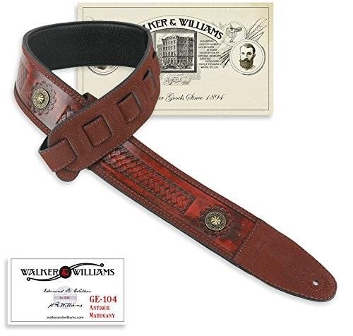 walker & williams ge104 antique mahogany tooled padded strap with brass conchos