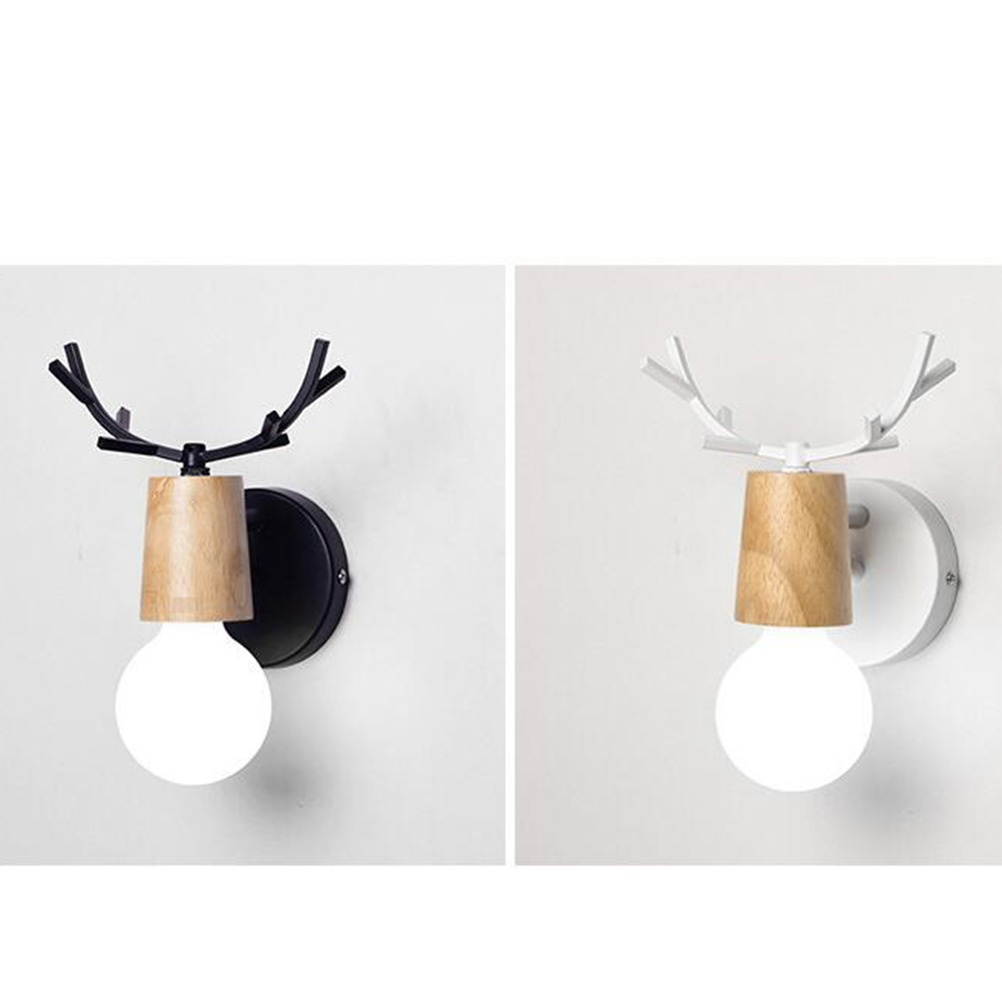 220V Nordic Wooden Creative Personality Antler Wall Lamps Iron Art Europe Wall Lamps for Living Room Bedroom Bathroom with G80 Bulbs (Warm Light, Black)
