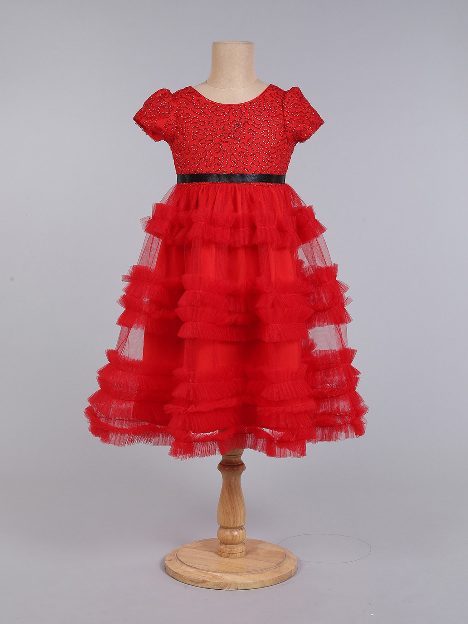 Many Frocks Kids Red Embellished Gown