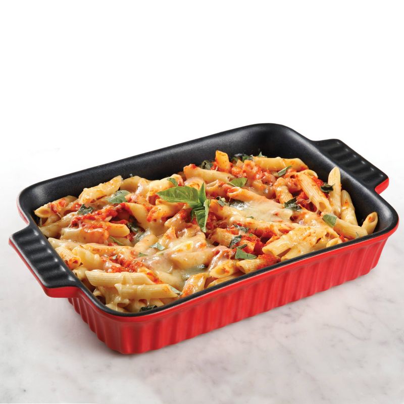 Gibson 10" Ribbed Rectangular Casserole - Red