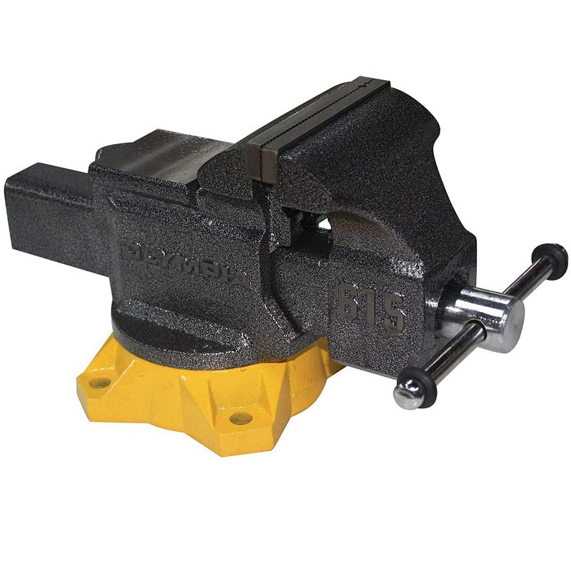 Olympia Tools 38 615 Powder Coated 5 Inch Powder Coated Steel Mechanic Bench Vise with Chrome Spindle and Handle, Yellow Base