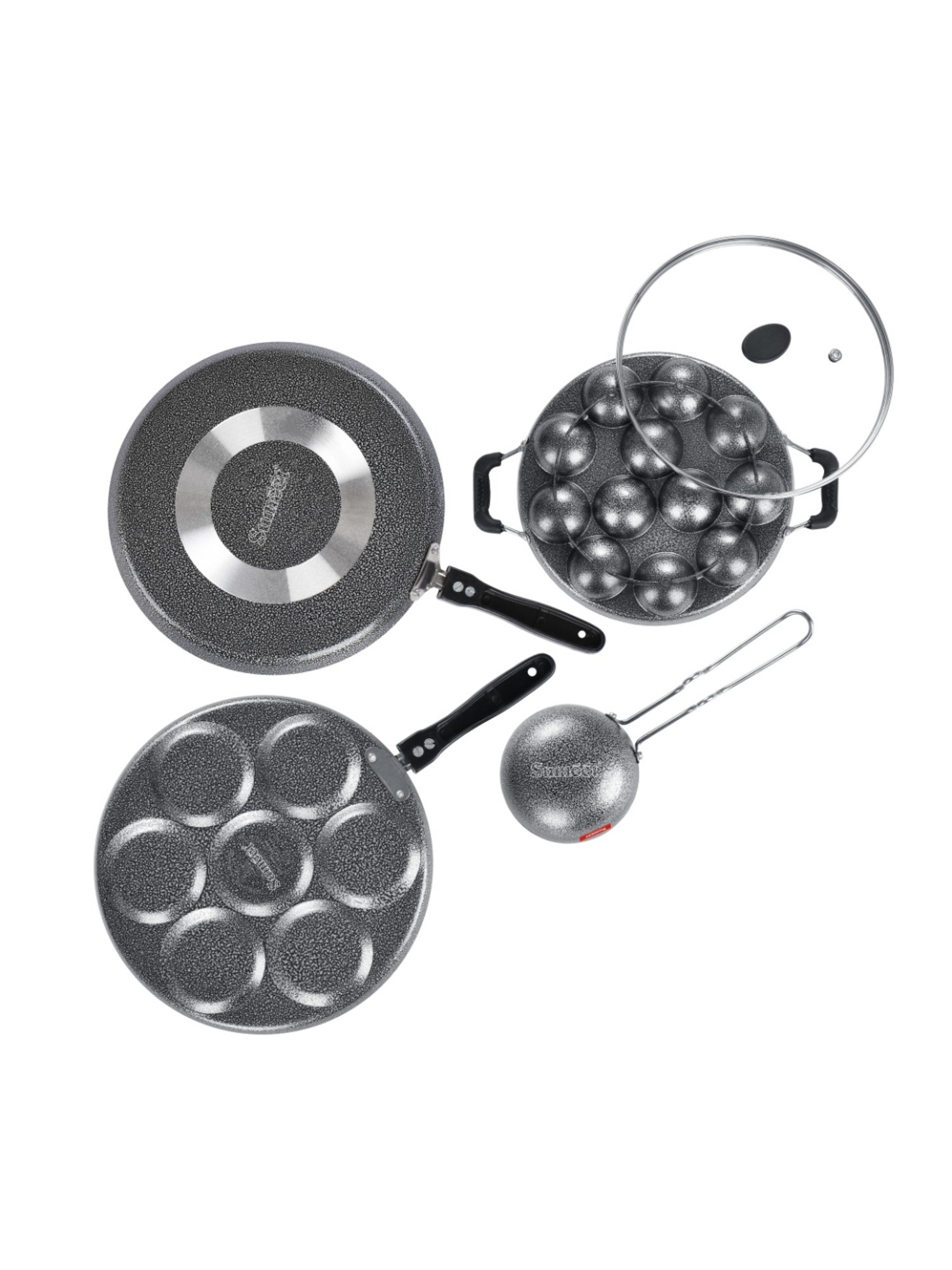 Sumeet NonStick Cookware Set(Dosa Tawa+Multi Snack Maker+Grill Appam Patra with Glass Lid+Tadka pan)