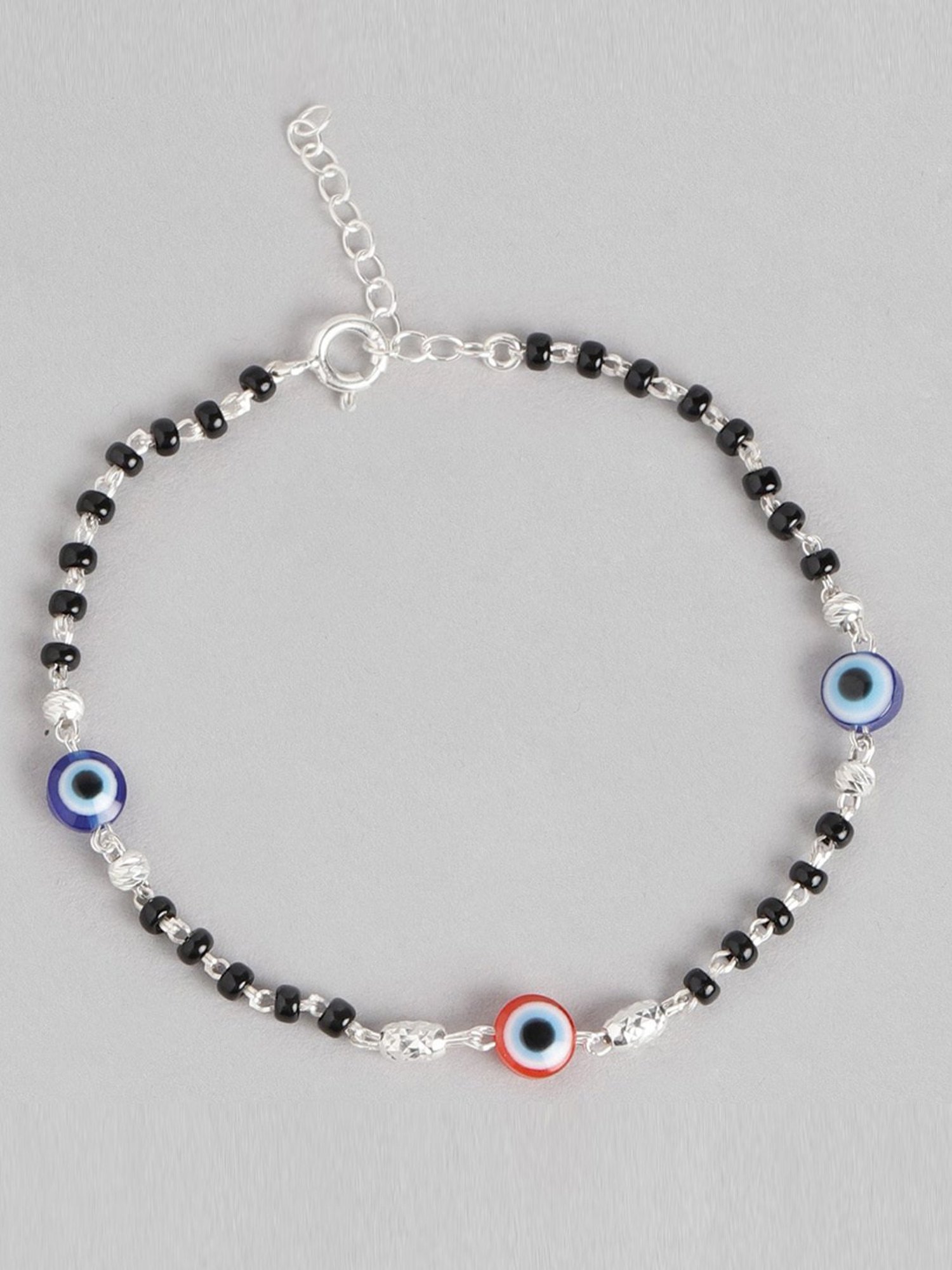 Zavya 92.5 Sterling Silver Evil Eye Bracelet in Rhodium-Plating