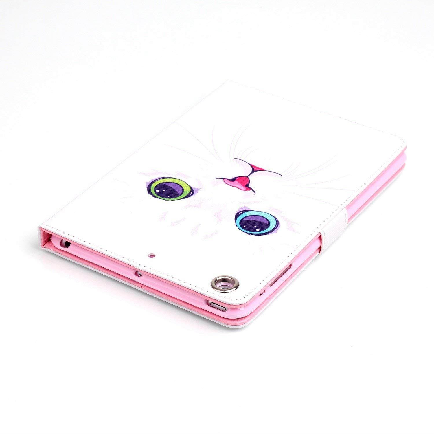 iPad Air Case, Newshine [Kickstand] Premium PU Leather Magnetic  with Card Slots, Pocket Case Cover with [Auto Sleep/Wake Feature] for Apple iPad Air (iPad 5) 2013 Model (White Cat)