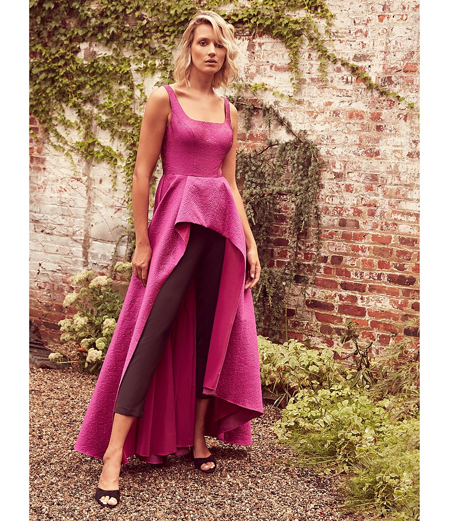 Jkara Chiffon Popover Beaded V-Neck 3/4 Capelet Sleeve Gown