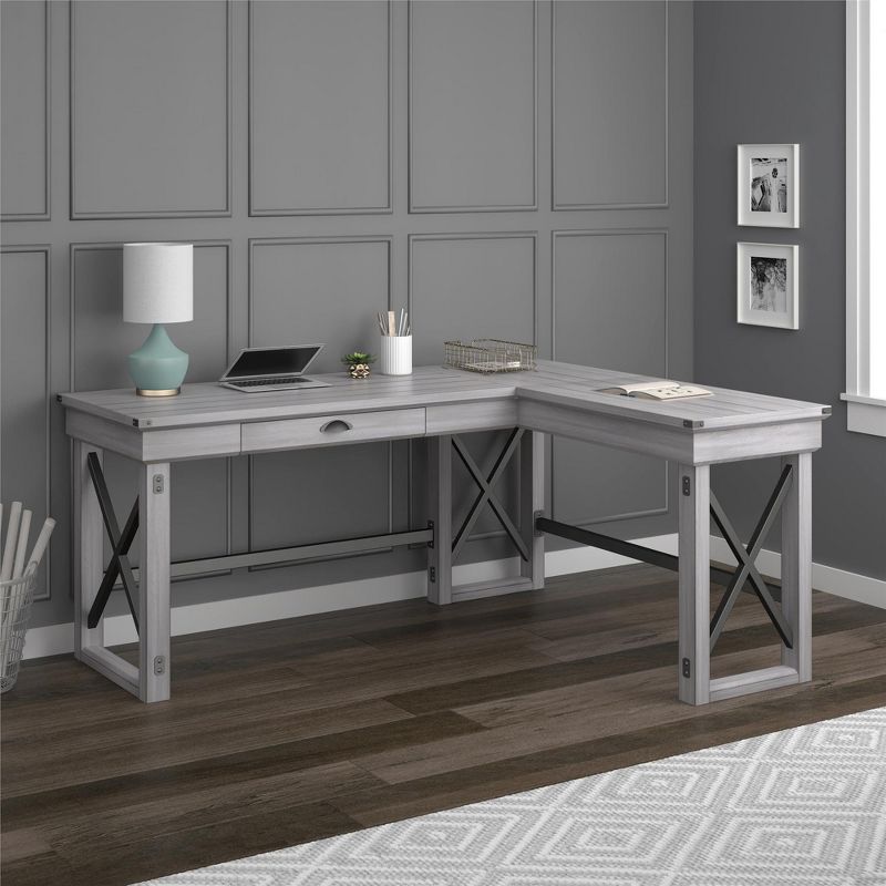Hathaway L-Shaped Desk with Lift Top Rustic White - Room & Joy