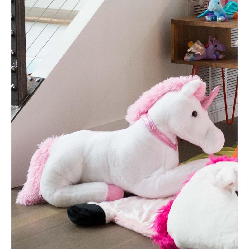 HearthSong - Large Super Soft Dazzle the Plush Unicorn with Embroidered Hearts and Sparkly Pink Horn and Collar