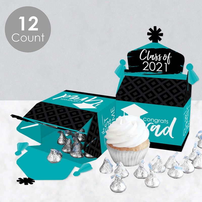 Big Dot of Happiness Teal Grad - Best is Yet to Come - Treat Box Party Favors - 2021 Turquoise Graduation Party Goodie Gable Boxes - Set of 12
