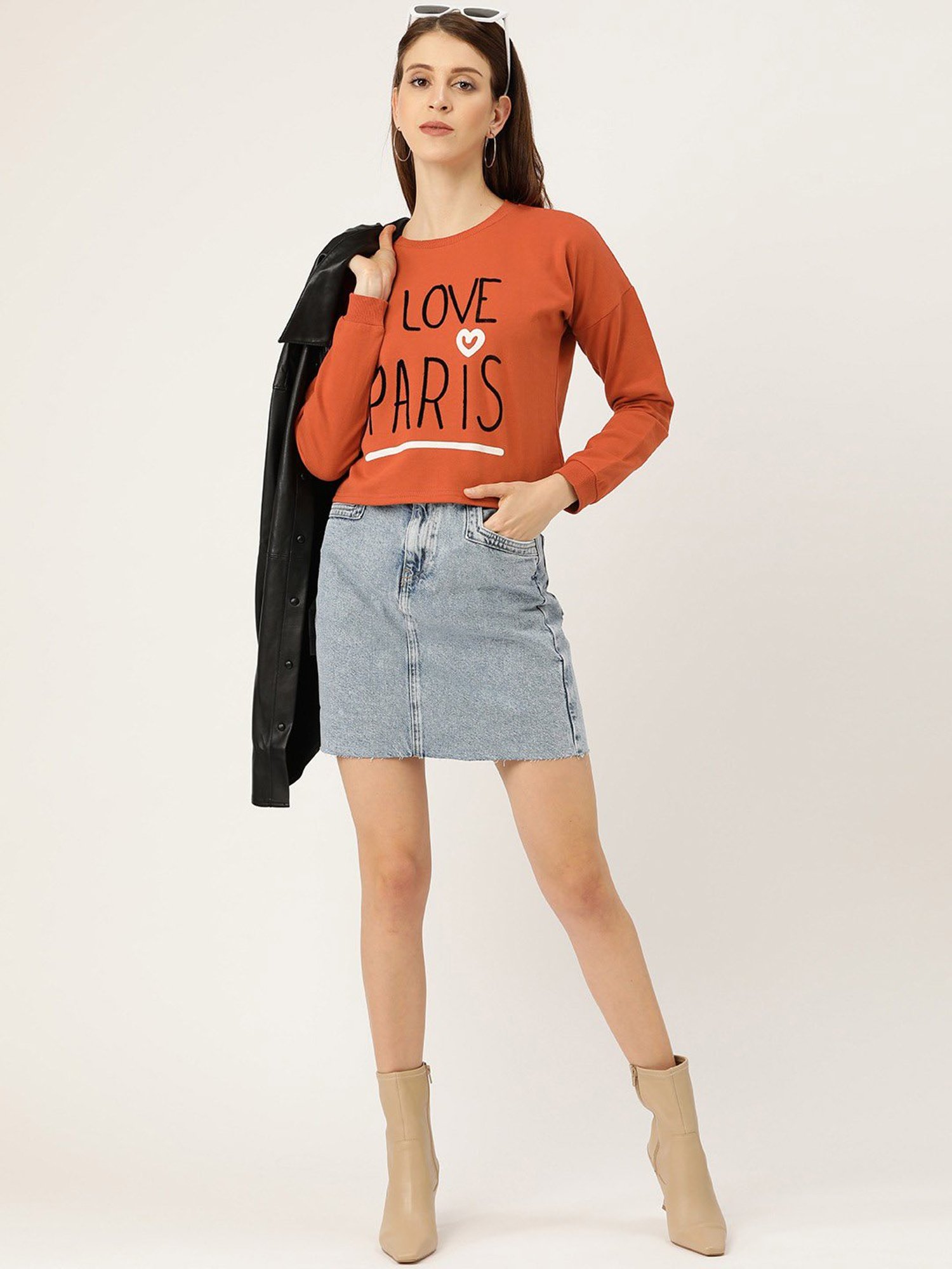 Sera Orange Graphic Print Crop Sweatshirt