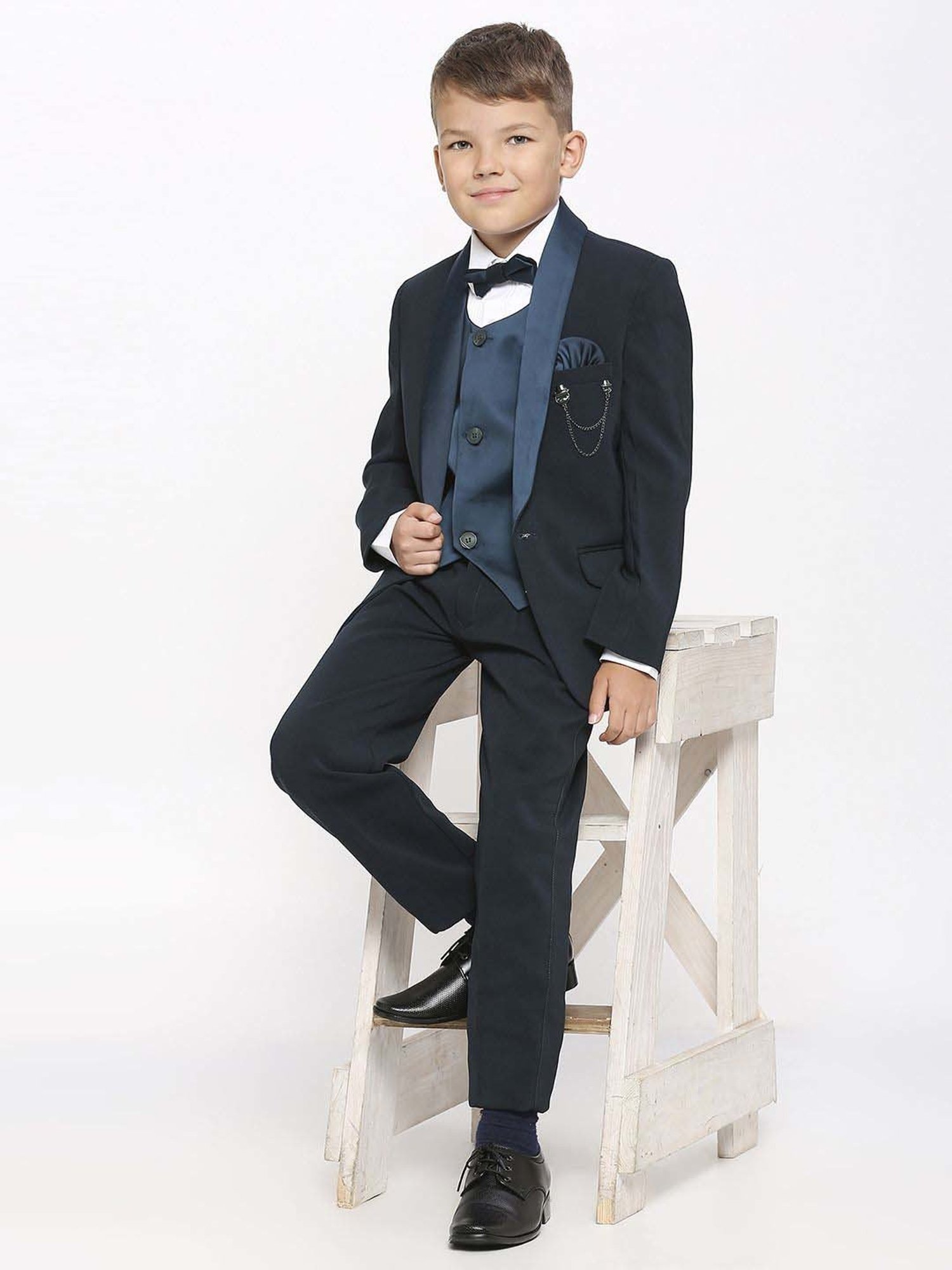 Kids Island Boys Green & White Solid Full Sleeves Suit Set