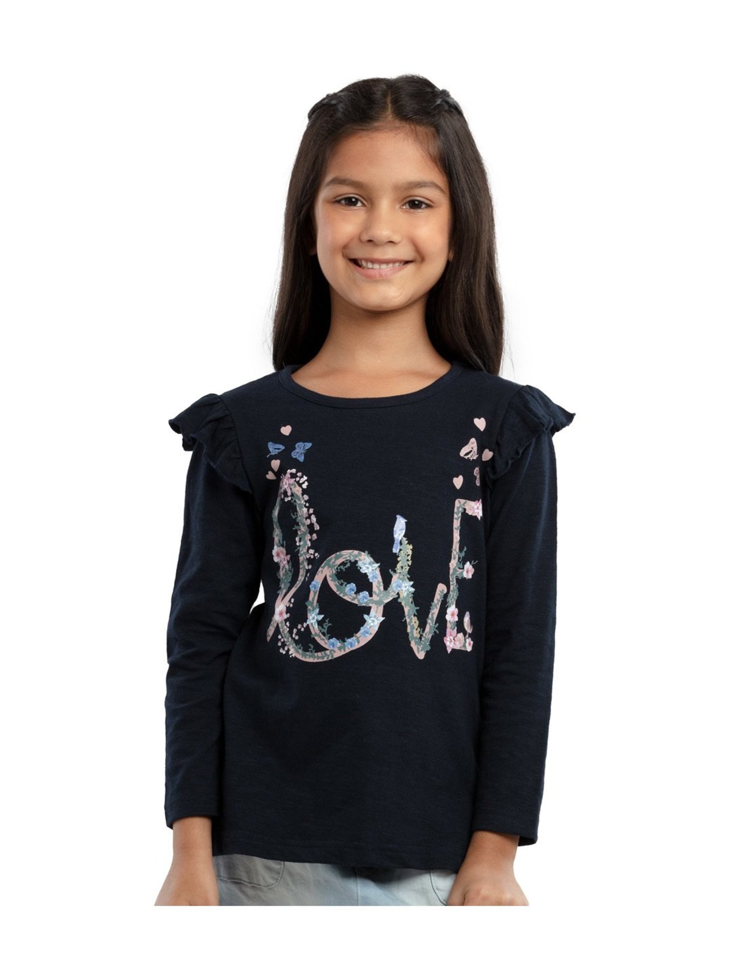 Under Fourteen Only Kids Navy Floral Print Full Sleeves Top