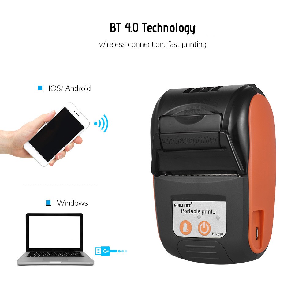 GOOJPRT PT-210 Portable Thermal Printer Handheld 58mm Receipt Printer for Retail Stores Restaurants Factories Logistics