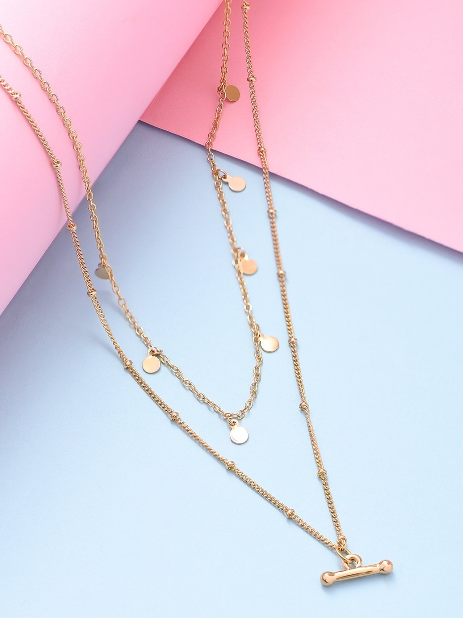 ToniQ Casual Double Layered Golden Necklace for Women