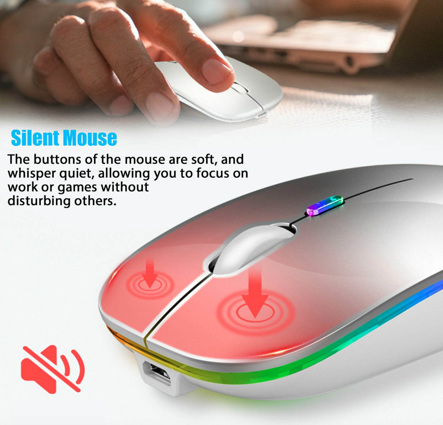 2.4GHz Wireless Mouse Optical Mice Rechargeable Cordless For Macbook Pro Laptop