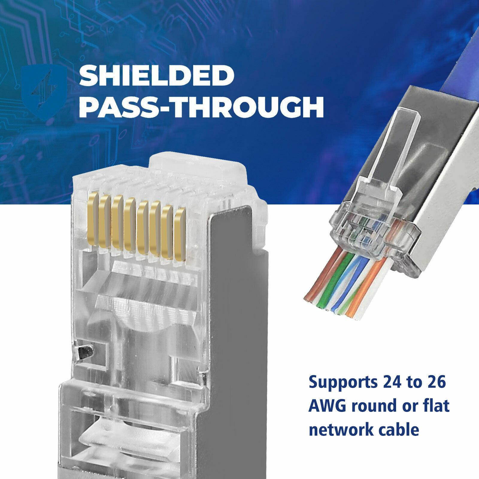 100PCS RJ45 Connector Shielded Cat6 Network Connector 8P8C for STP EthernetCable