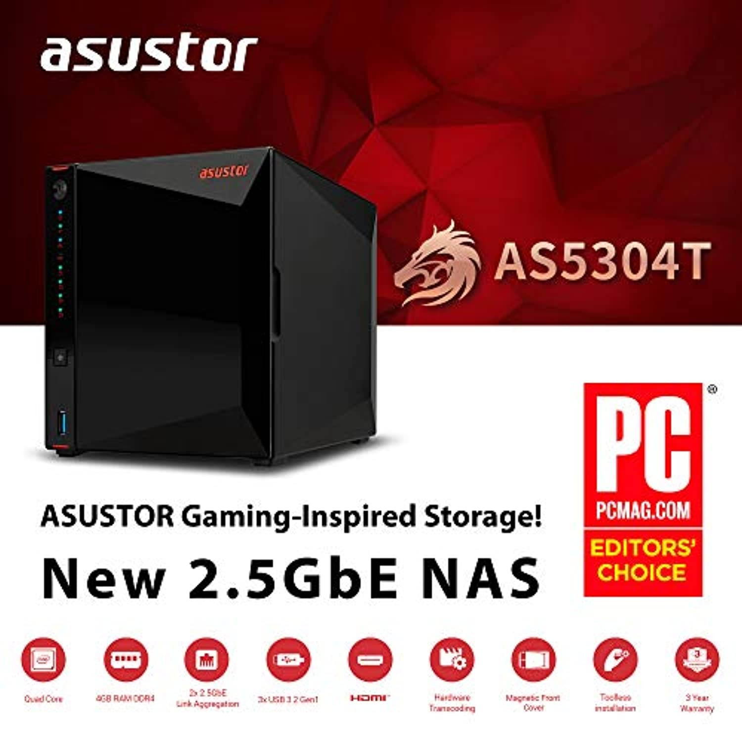 Asustor NAS AS5304T + 16TB Ironwolf HDD (Four 4TB HDD Included) (NAS + 16TB)