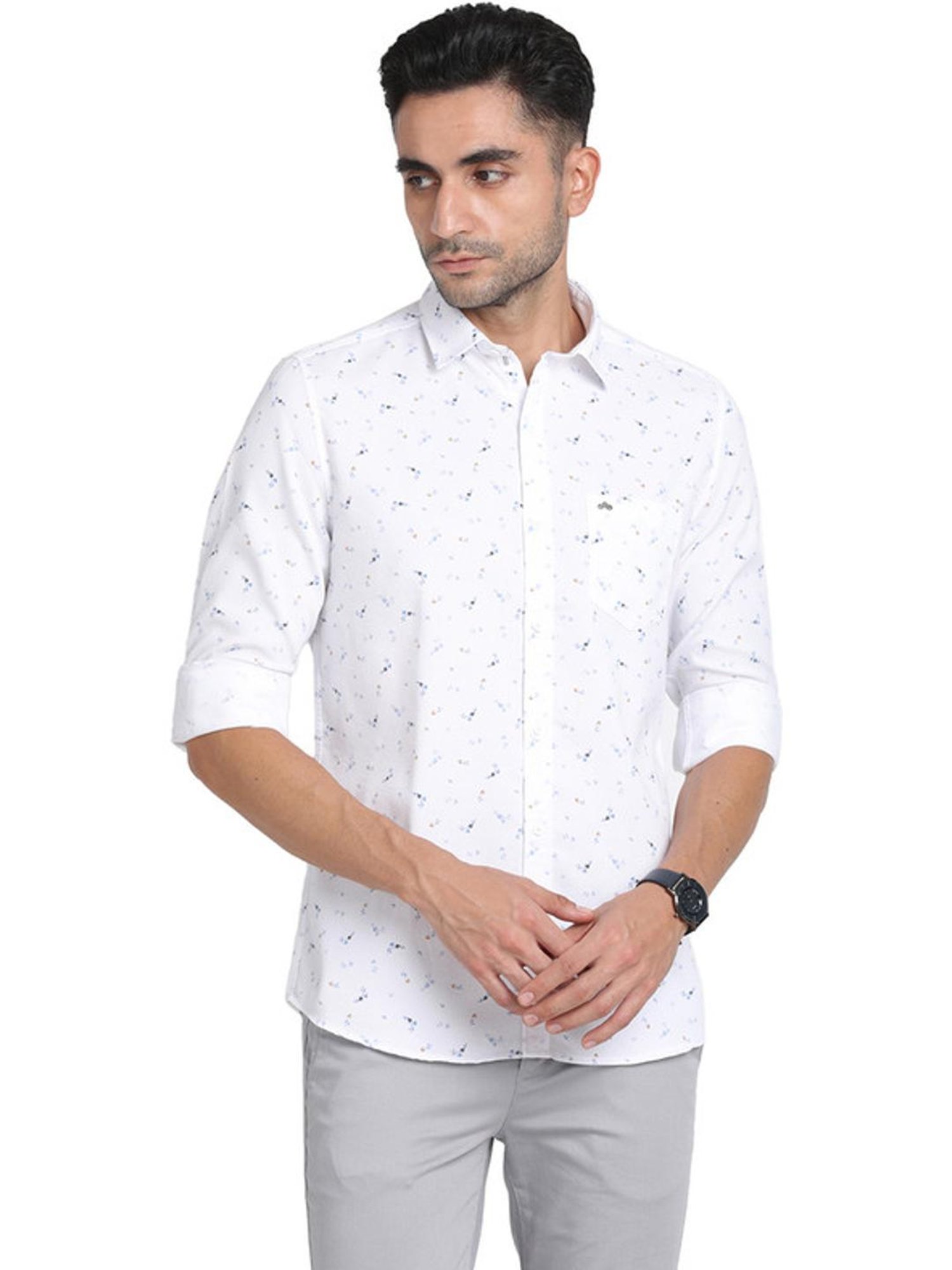 Turtle White Slim Fit Printed Shirts