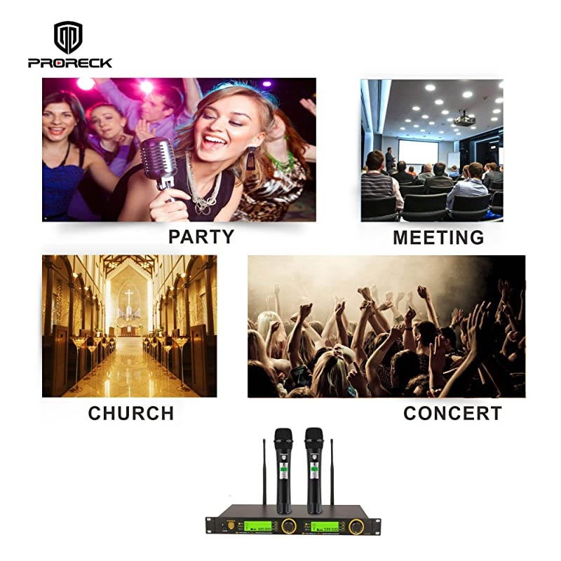 UK2000 UHF 2 Channel Wireless Microphone System with Two Handheld Microphone with FCC Certification Perfect for PartyWeddingChurchConferenceSpeech 200 Selectable Frequencies