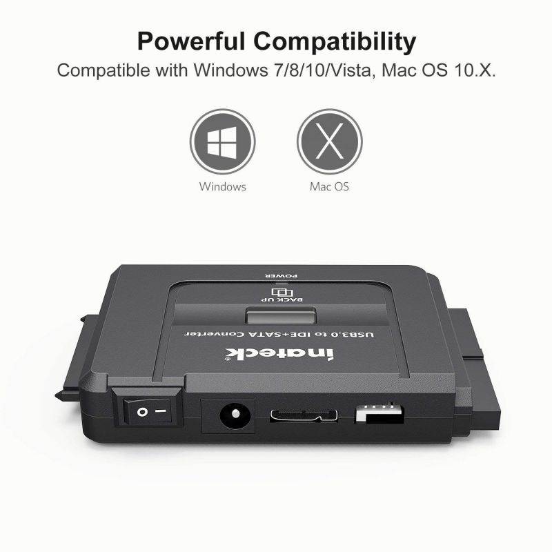 Inateck USB 3.0 to IDE/SATA External Hard Drive Reader Fit for Universal 2.5/3.5 HDD/SSD Hard Drive Disk, IDE to USB Adapter with 12V/2A Power Supply and USB 3.0 Cable, UA2001