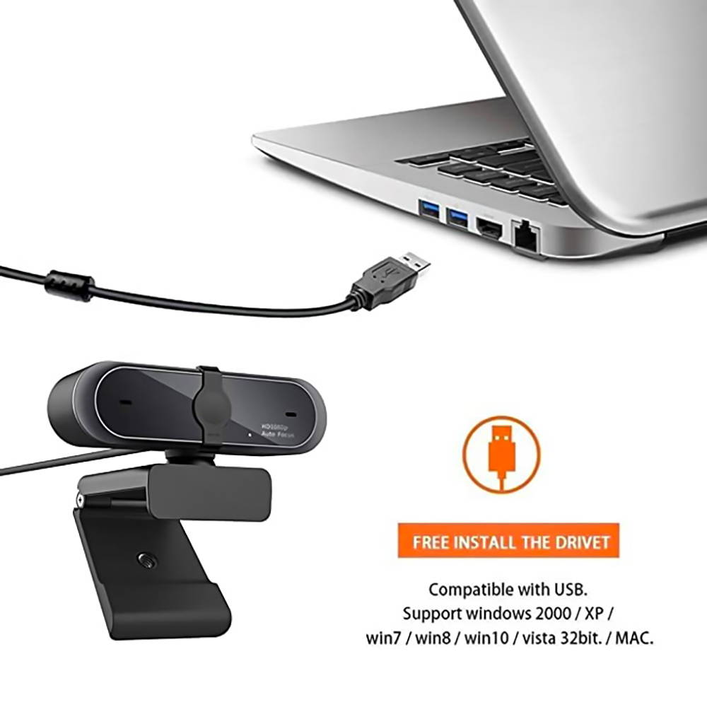 1080P Webcam, HDWeb Camera with Built-in Microphone & Privacy Cover, USB Web Cam with Wide Angle Lens & Large Sensor