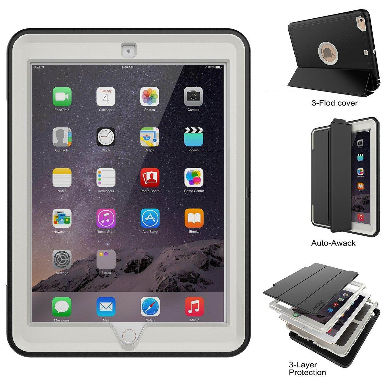iPad 9.7 2017/2018 case - DUNNO Heavy Duty Full Body Rugged Protective Case Auto Sleep/Wake Up Stand Folio & Three Layer Design Apple iPad 9.7 inch 2017/2018 (Black+Gray)