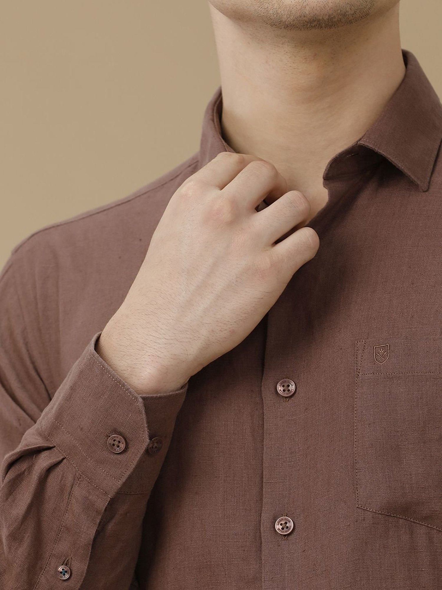 Linen Club Brown Linen Contemporary Fit Shirt