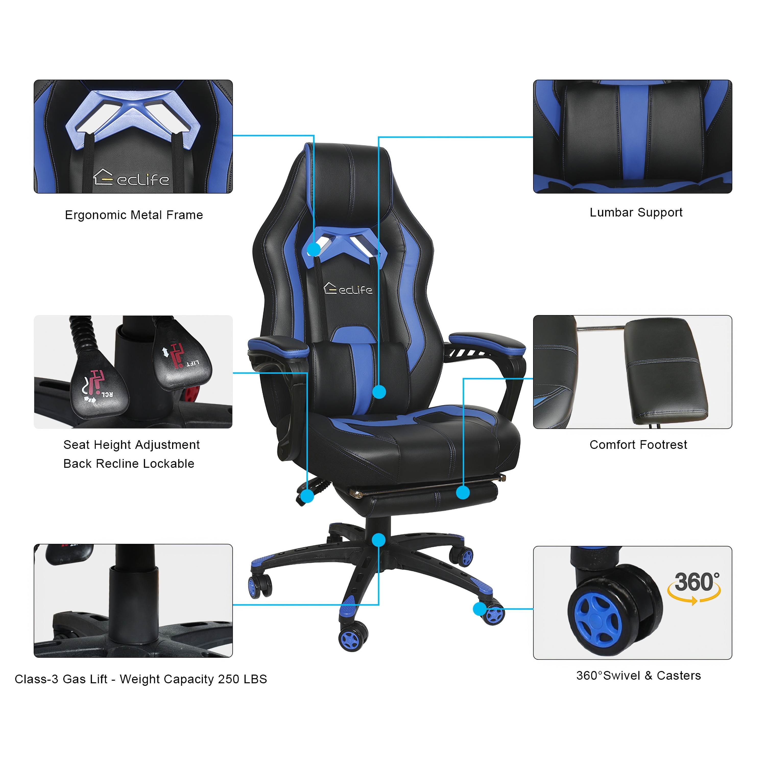 E-sports Massage Gaming Chair with footrest Grey
