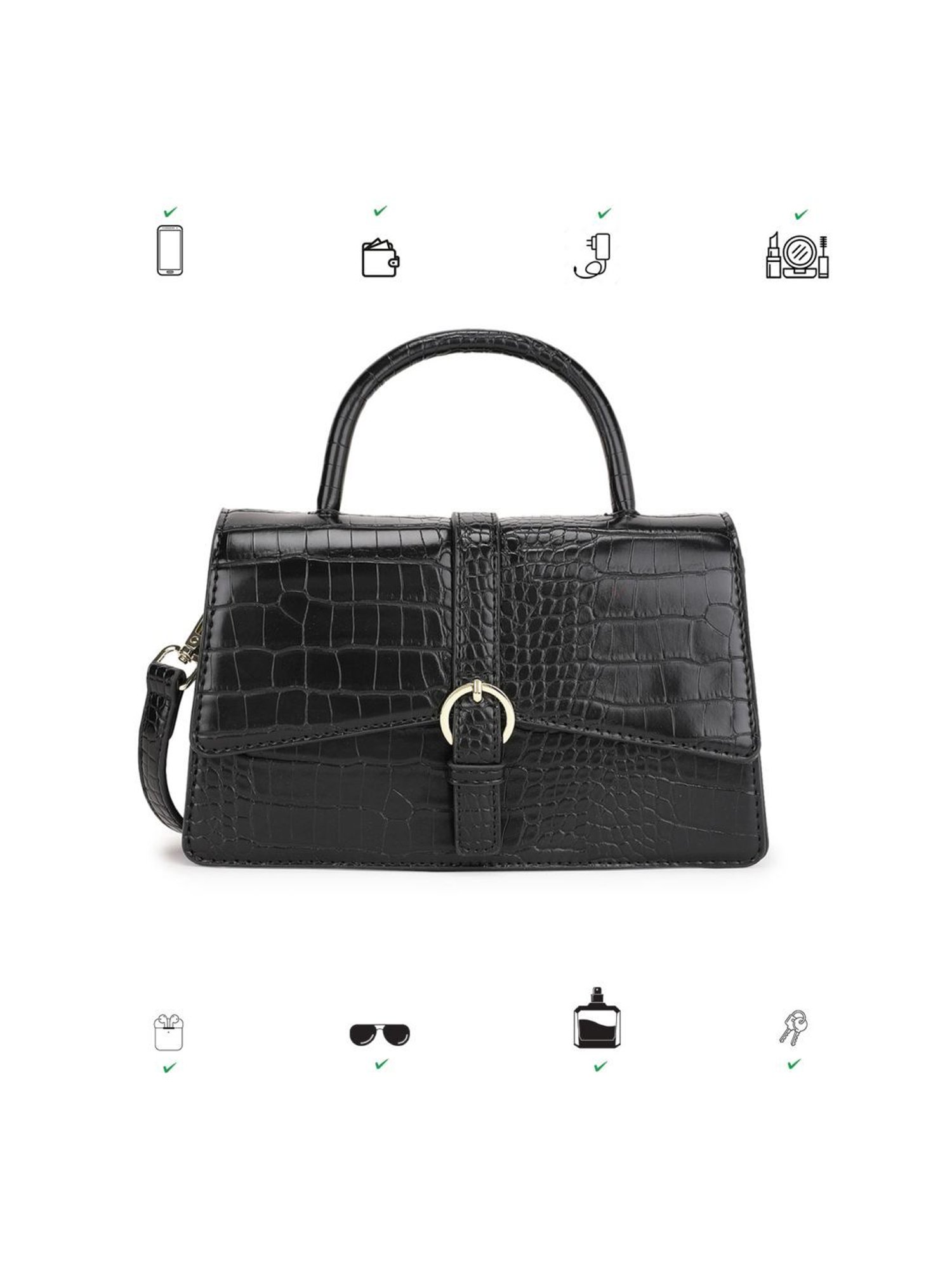 Tyra Isla Black Textured Faux Leather Satchel Handbag