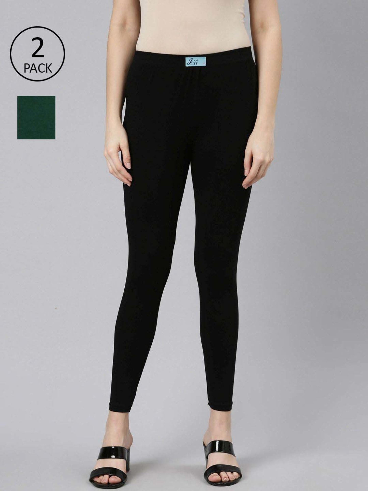 JCSS Black & Green Cotton Leggings - Pack Of 2