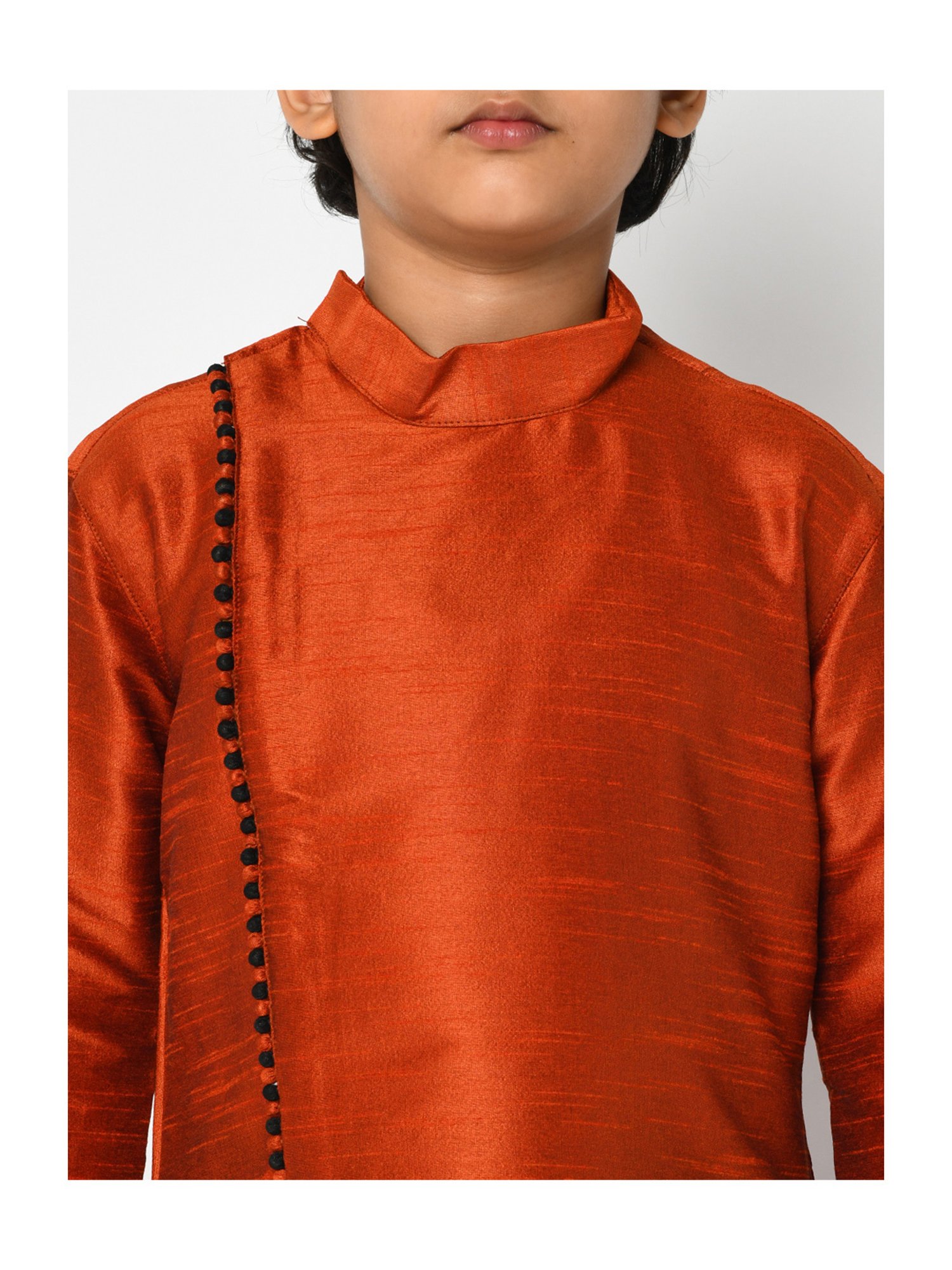 Deyann Kids Orange & Black Solid Full Sleeves Kurta with Dhoti
