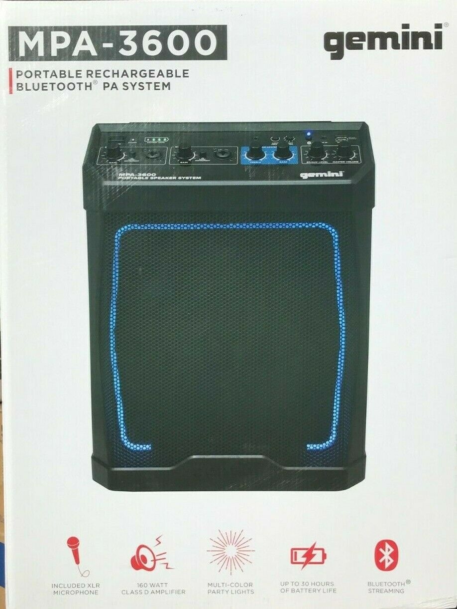 Gemini - MPA-3600 - 8" Portable Rechargeable Bluetooth Speaker with LED Lights