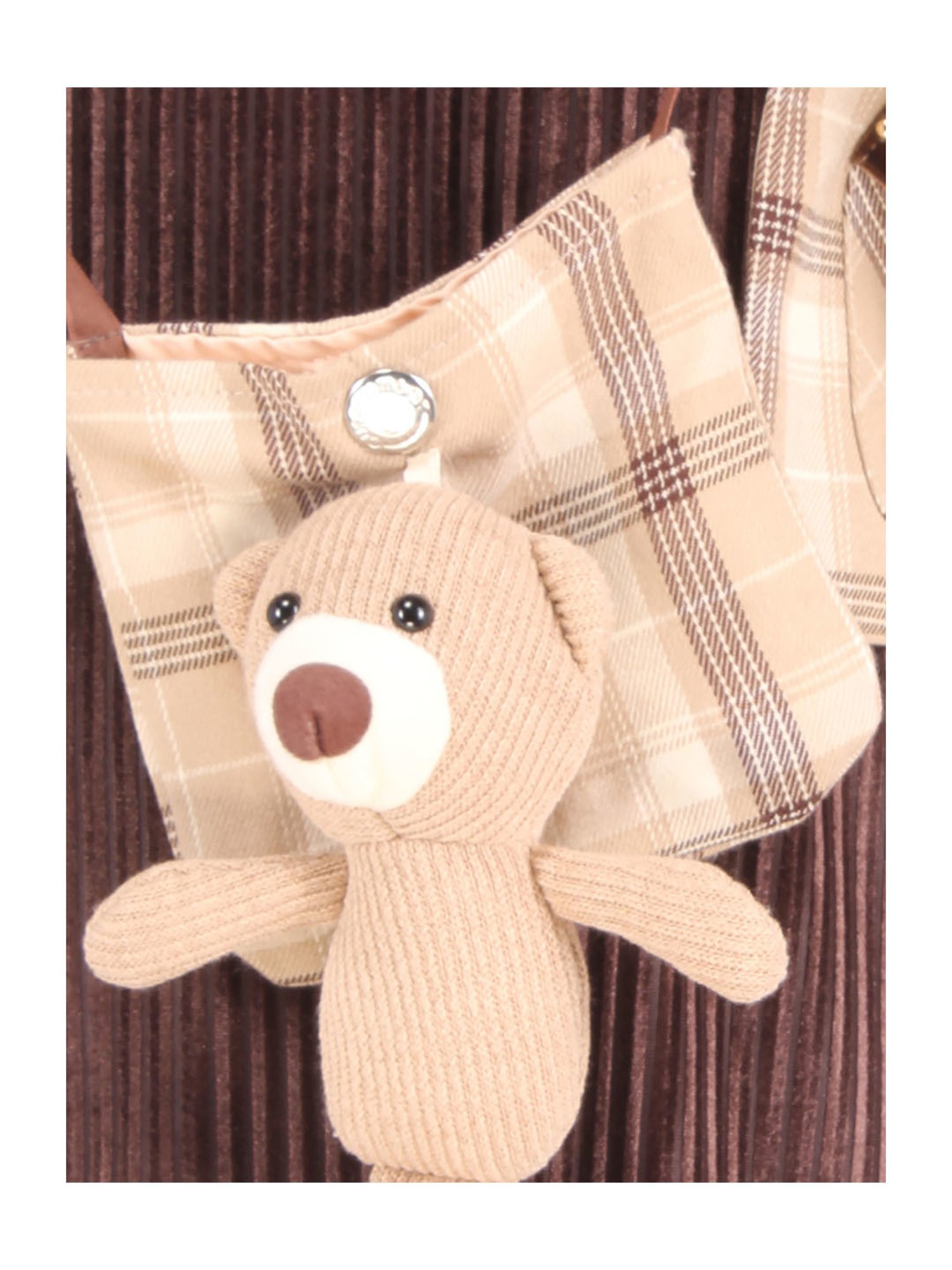 Cutecumber Kids Brown Checks Shift Dress, Shrug with Sling Bag