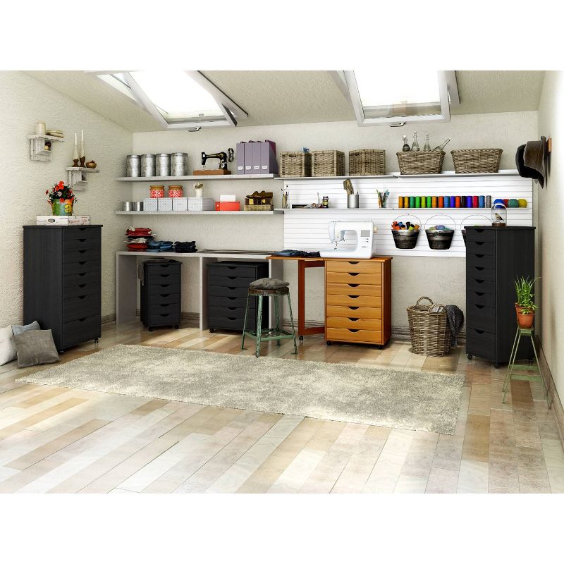 Adeptus Solid Wood 6 Drawer Wide Roll Cart Black