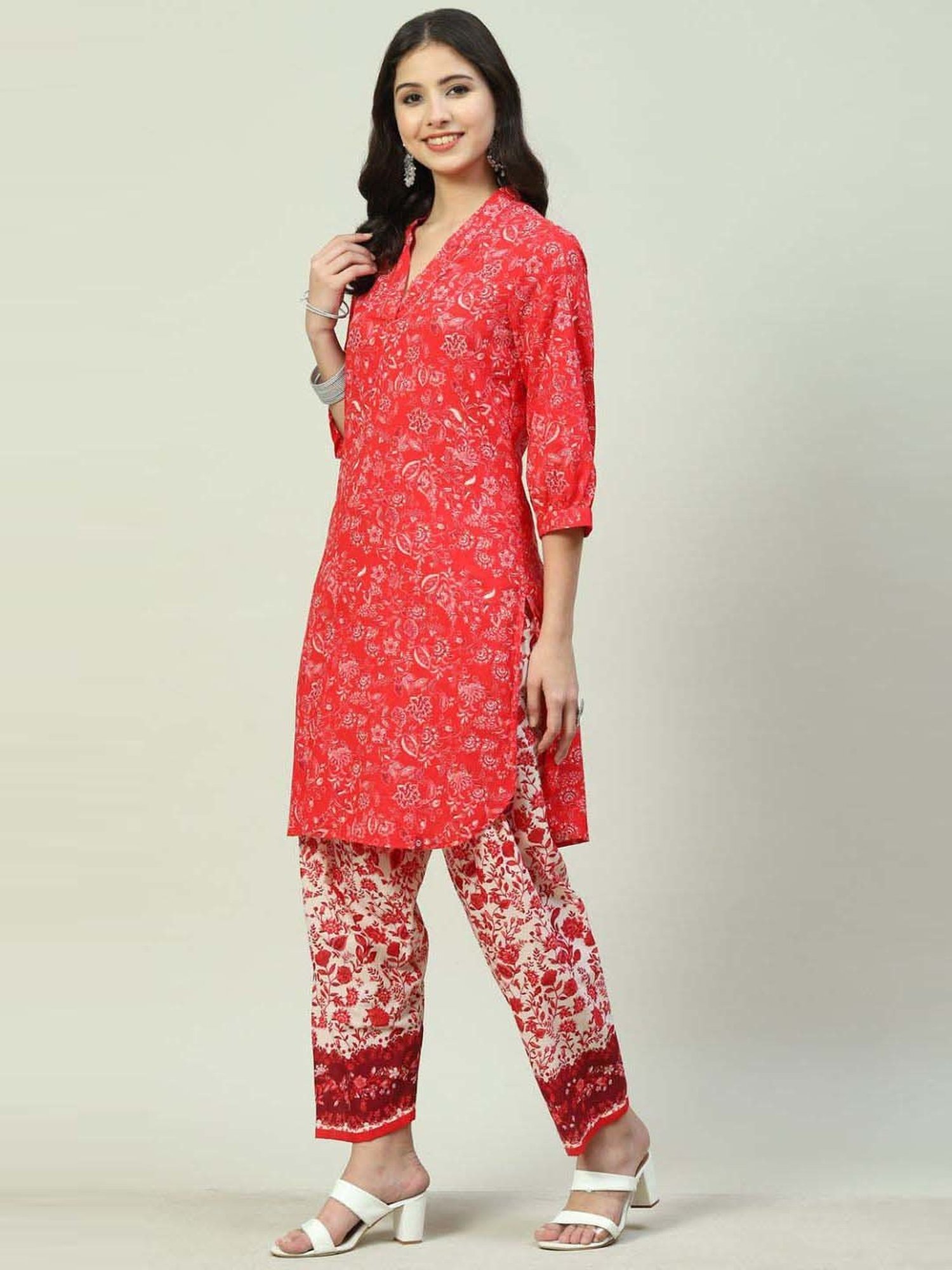 Biba Red Printed Kurta Salwar Set