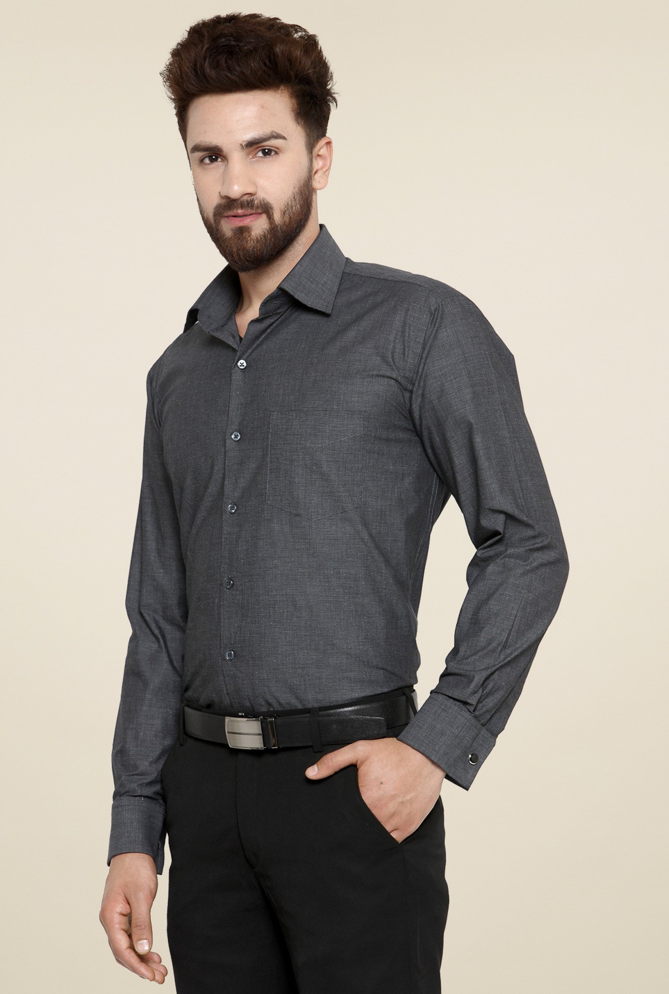 Hancock Charcoal Cotton Regular Fit Shirt