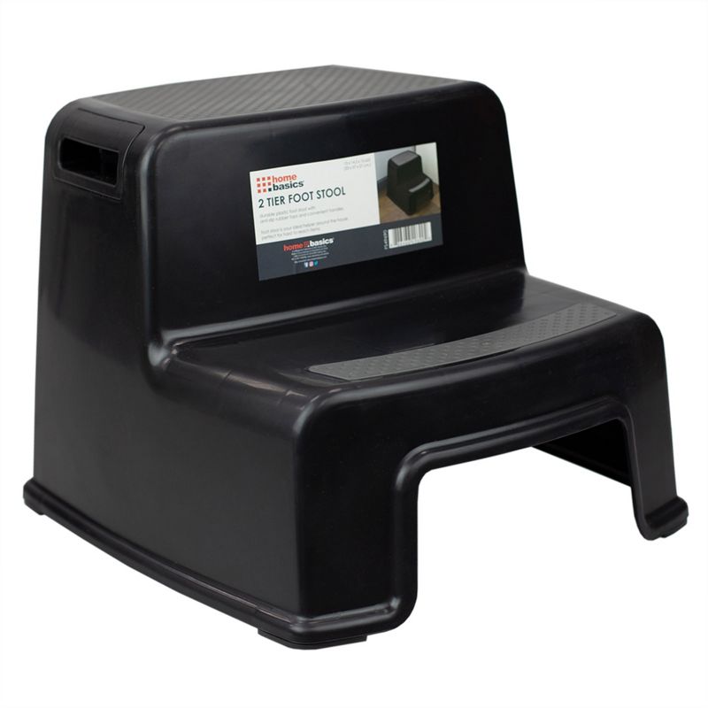 Home Basics 2 Step Plastic Stool with Slip-Resistant Rubber Top and Easy Grip Handles