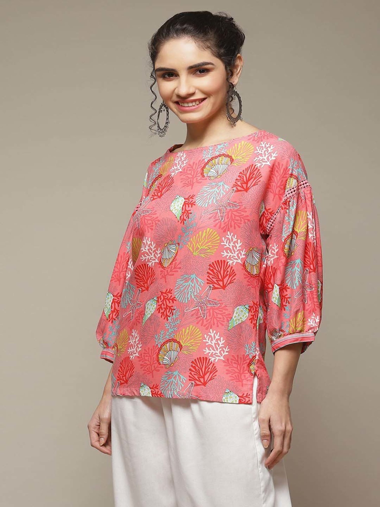 Rangriti Coral Printed Top