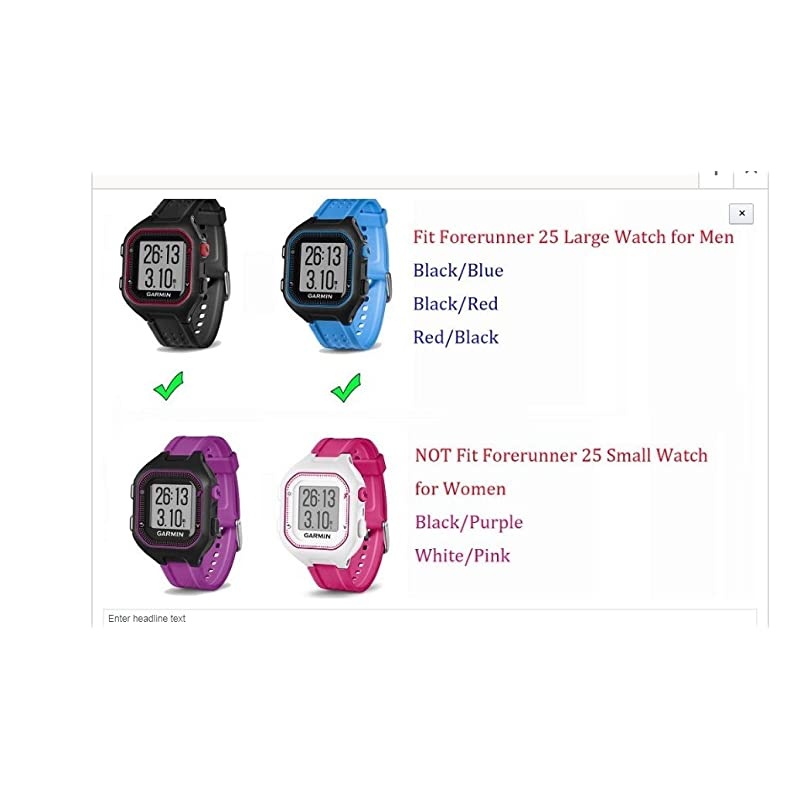 Band Compatible with Garmin Forerunner 25 GPS Running Watch Wristband Fitness Tracker for SmarwatchMans Strap Black