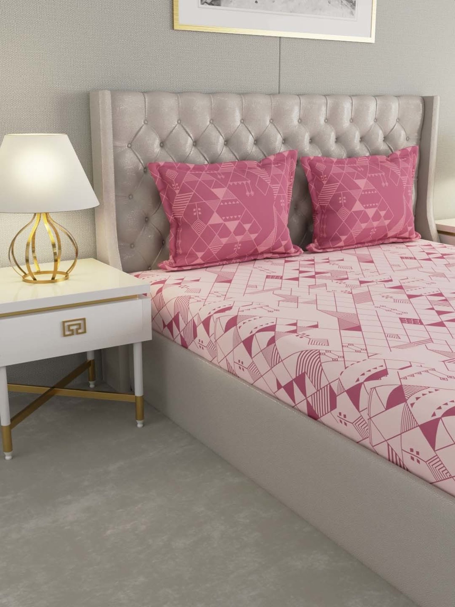 Raymond Home Mystique Pink 110 TC Cotton Queen Bedsheet with 2 Pillow Covers