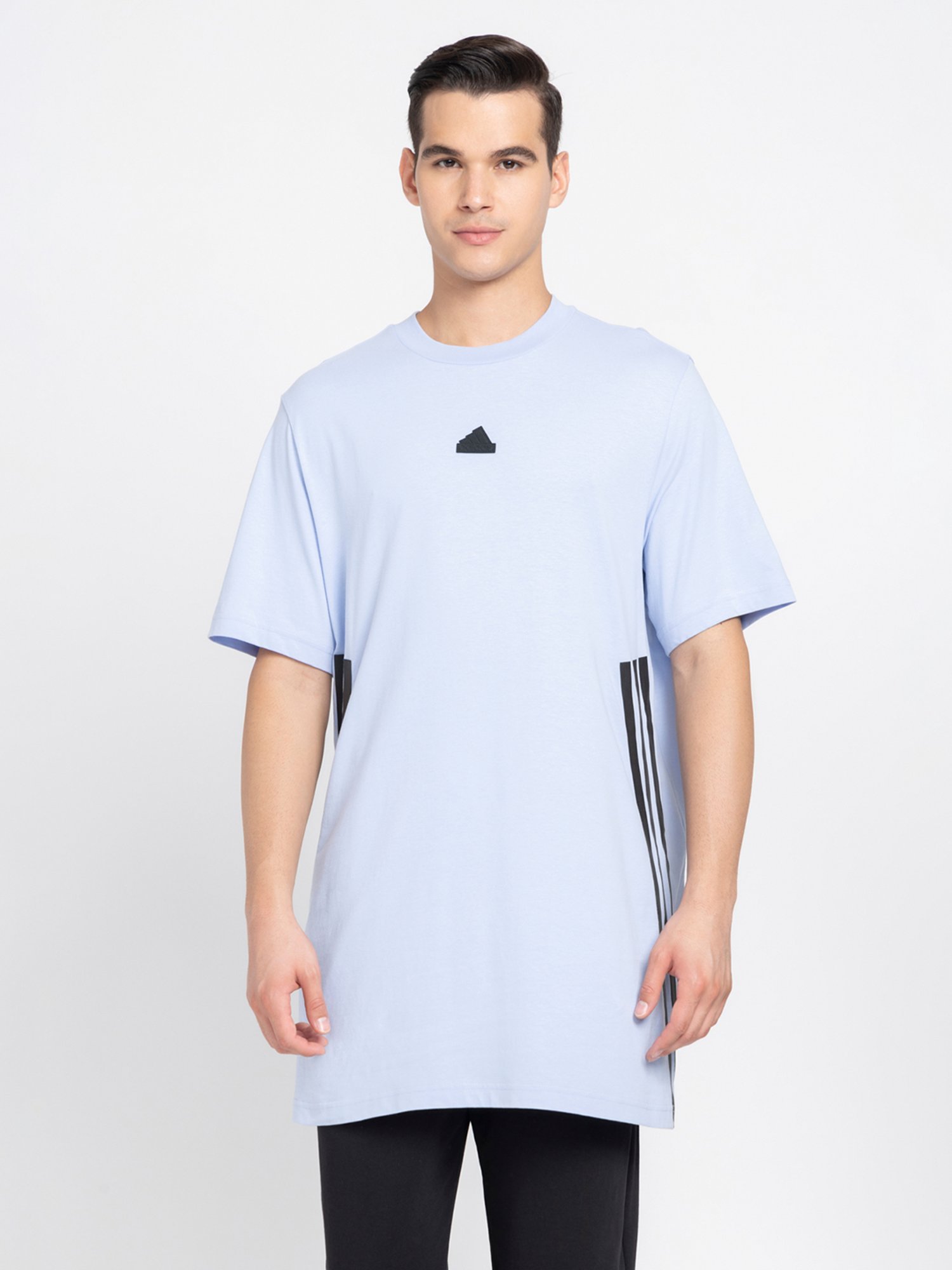 adidas Sky Blue Loose Fit Striped Sports T-Shirt