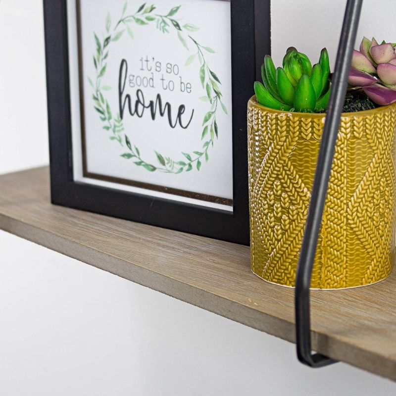 7" x 24" Set of 2 Rustic Wall Art Wood and Metal Hanging Shelves Brown - Crystal Art Gallery