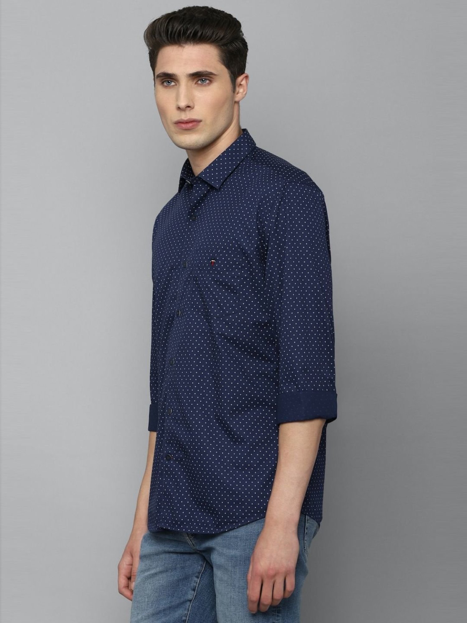 Louis Philippe Sport Navy Cotton Slim Fit Printed Shirt