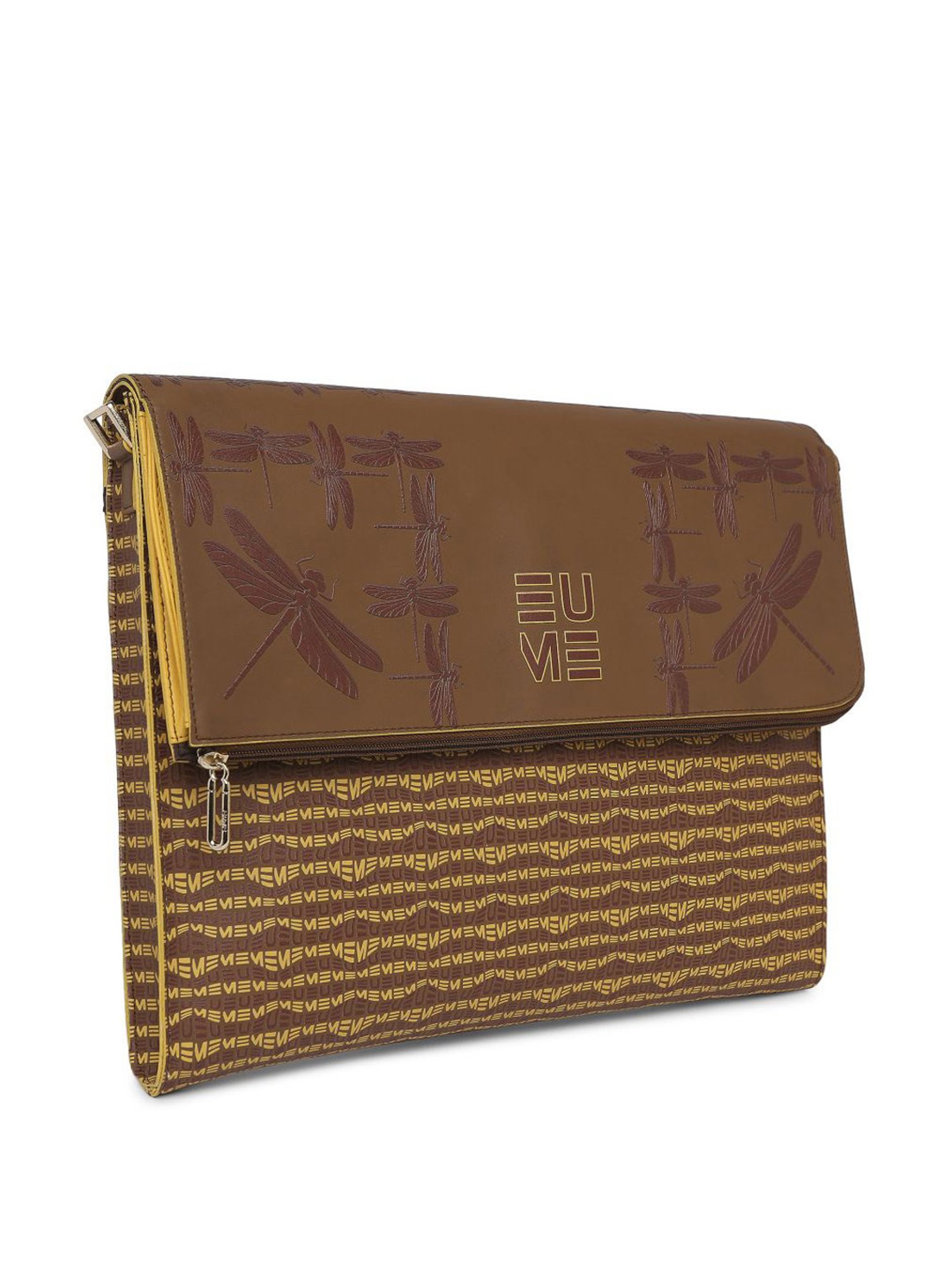 Eume Dragonfly Rubber Brown Leather Printed Laptop Sleeve