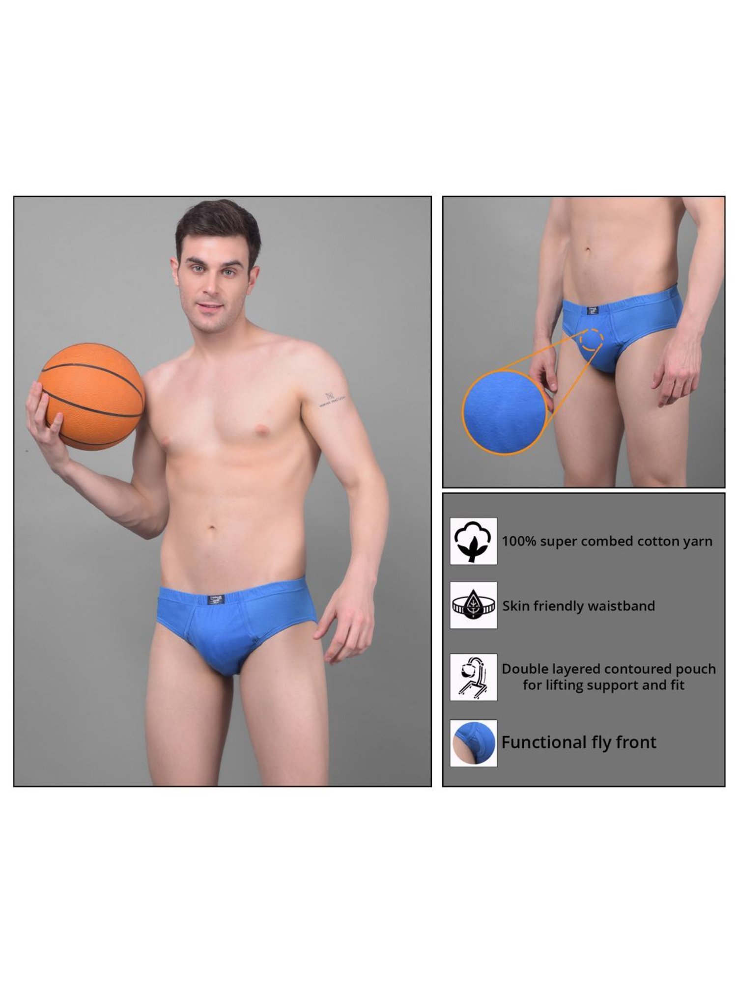 Dollar Lehar Assorted Cotton Regular Fit Briefs - Pack Of 3