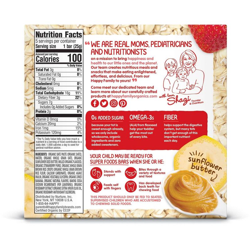 HappyTot Super Foods Oat Bar Banana Strawberry & Sunflower Butter - 5ct/0.88oz Each