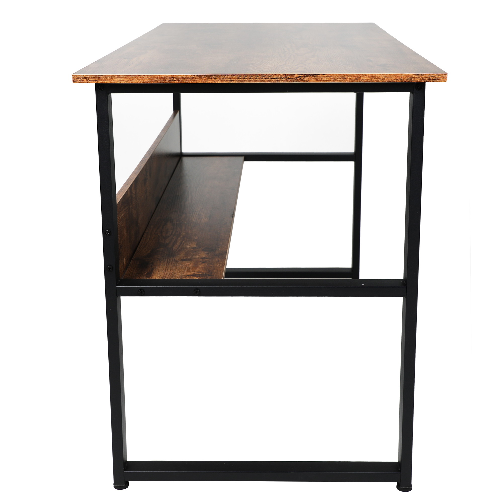 Gaming Desk Multi- Purpose in One Design Computer Desk Home Office Writing Desk with Black Metal Frame and Charcoal Wood Color